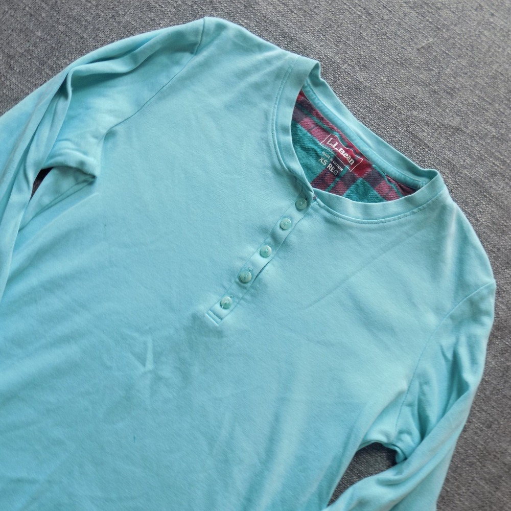 L.L.Bean Henley Shirt Womens XS Light Blue Good Long Sleeve Cotton 277968